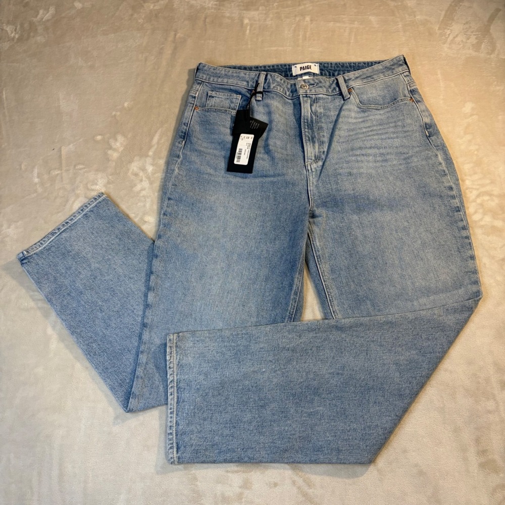 PAIGE Stella Seamed Beltloops High Rise Straight Leg Jeans Everlong Wash 33 NEW